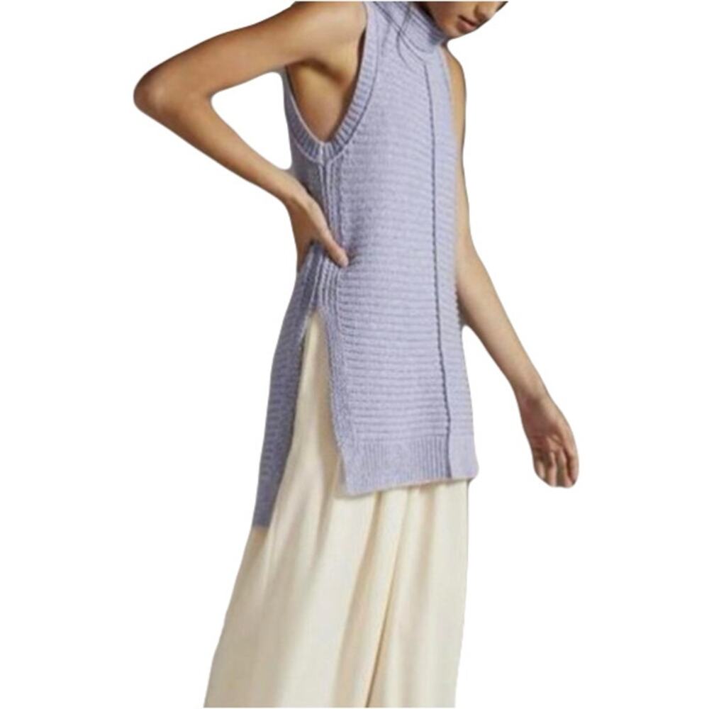 nwot PILCRO Sweater S Sleeveless Chunky-Knit High-Neck Slit-Sides Hi-Low Cotton